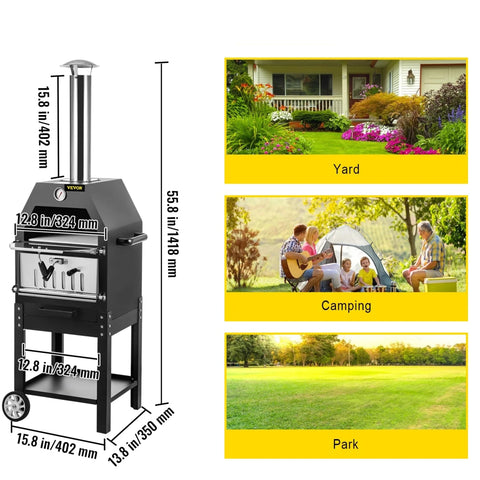 Pizzaovens - Pizzaoven Buiten - Pizzaoven Houtgestookt - Pizzarette - Pizza Maker - 12” 2-laags Pizzaoven - met 2 Afneembare Wielen
