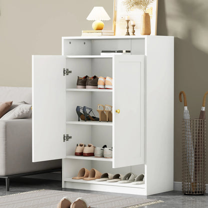 Schoenenkast – Schoenopberger – Schoenenschrank – Schoenenkastje – Schoenenmeubel – Grote Capaciteit – Verstelbare Legplanken – Wit Spaanplaat – Gouden Handgrepen