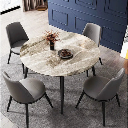 Ronde Eettafel – Eettafel Rond – Keuken Tafel – Bistrotafel – Restauranttafel – Grijs Marmeren Blad – Diameter 80 cm – Stabiel Metalen Onderstel