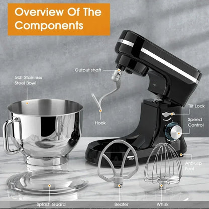 Keukenmixer - Keukenmachine - Foodprocessor - Keukenrobot - 1000W – 8 Snelheden – 4.5L Roestvrijstalen Kom – Elektrische Foodmixer - Zilver