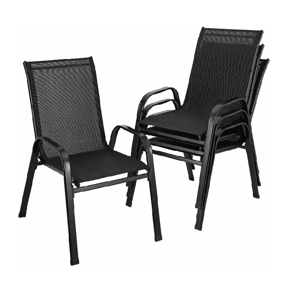 Tuinstoelen - Eetkamer Stoelen - Strandstoelen - Tuinstoel - Klaptoel - Textilene Eetstoelen met Stalen Frame - Stapelbare - Draagvermogen 150kg - Set van 4 - Zwart - QUORE
