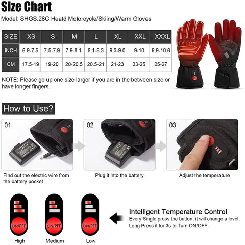 Savior Heat - Heated gloves - Electric heated gloves - Including rechargeable battery - Heated gloves - 7.4V - Waterproof - Windproof - Cotton, leather, PU - Unisex - Size S - Black