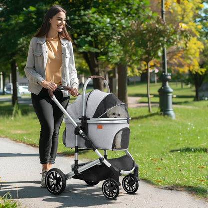 Hondenwagen – Draagtas – Autostoel – Hondenbuggy – Lichtgewicht Aluminium Frame – Inklapbaar Design - Lichtgrijs