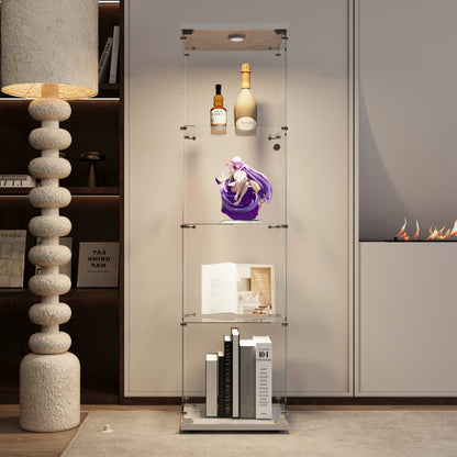 Glazen Vitrinekast – Displaykast – Curio Kast – Collectiekast – Exhibitiekast – Wit – 4 Glazen Planken – LED-verlichting – Slot – 164x42,5x36,5 cm - QUORE