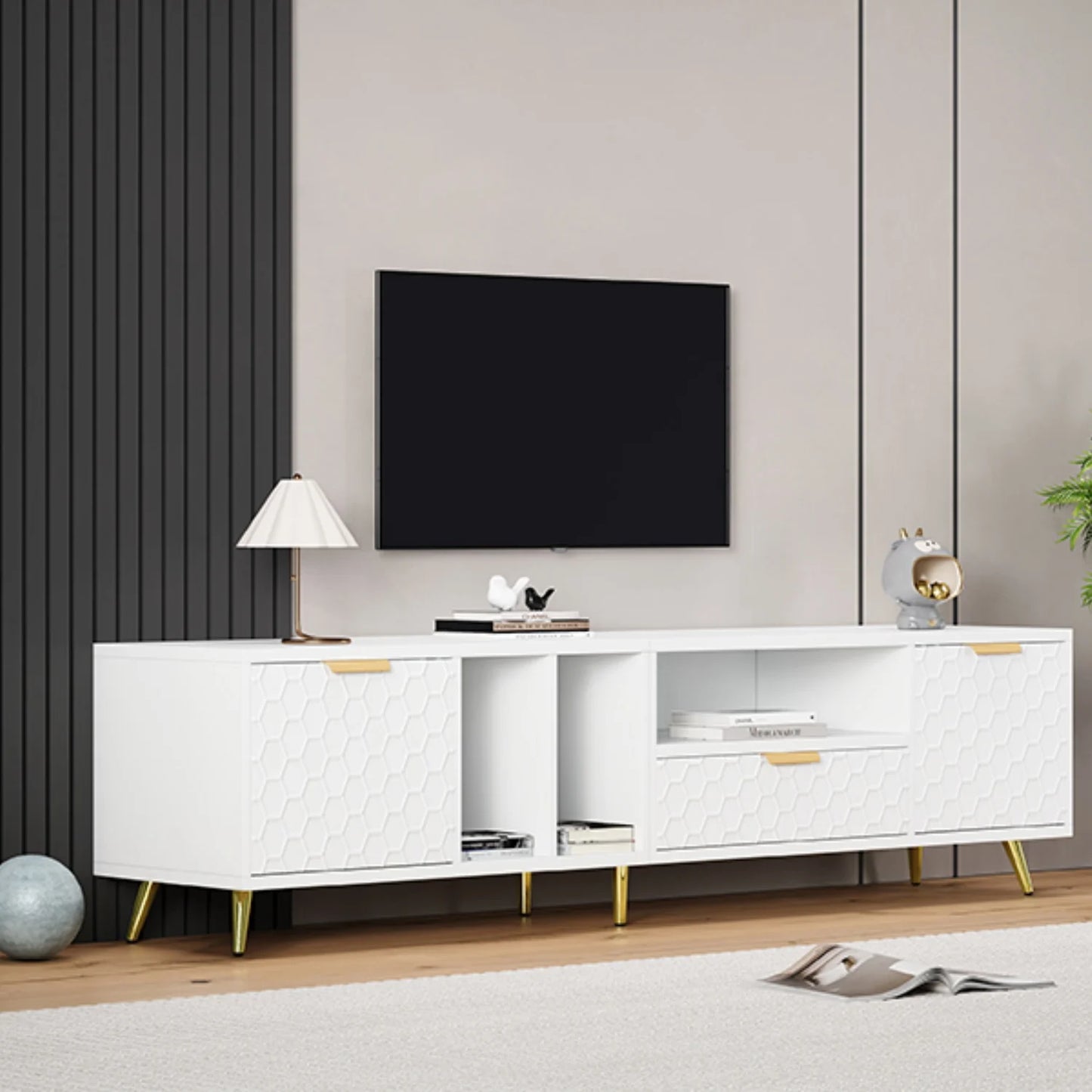 TV-meubel – Tv-kast – Entertainmentmeubel – Lowboard – Tv-standaard – Hoogglans Wit – Grote Opbergruimte – Geschikt Voor Televisies Tot 80 Inch