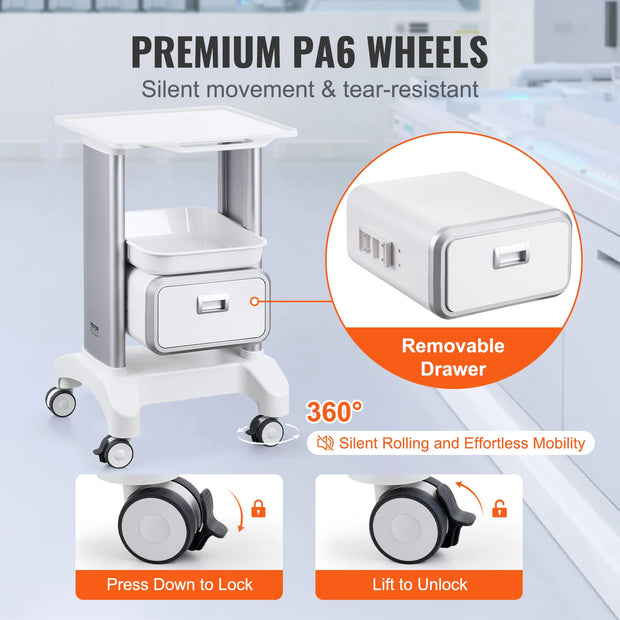 Laboratoriumkar - Wagen - Kar - Wit 4 PP 2 4 - met ABS materiaal Lab Rolling Cart - voor Lab Clinic Ziekenhuis Salon
