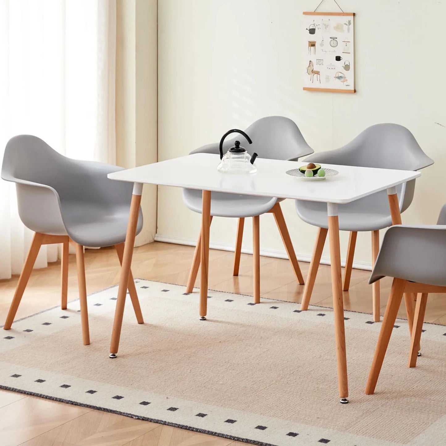 Eetkamerstoelen - Eetstoelen - Keukenstoelen - Set van 4 - Minimalistisch Retro Modern Stijl - met Rugleuning - Voor Keuken - Eetgedeelte - Kunstof Zitje - Beuken Poten - 43 x 47 x 81.5 cm - Grijs