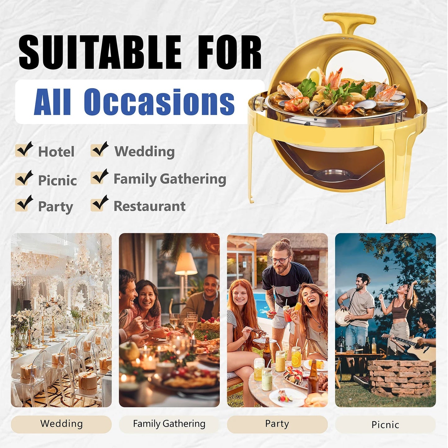 Chafing Dish - Warmhoudplaat - Buffetwarmer - Warmhoudbakken - 5QT - Roestvrijstalen Buffet Set - Dik Frame – Geschikt voor Catering, Feesten & Bruiloften – 4 Stuks - Zilver