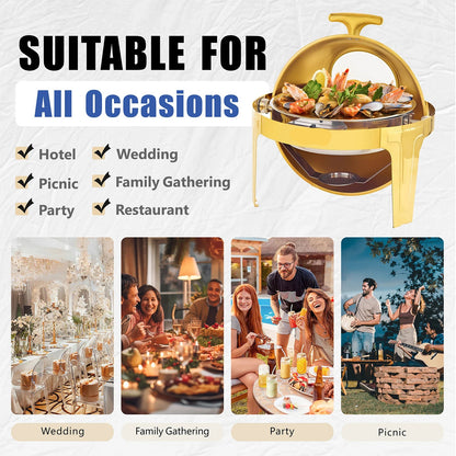 Chafing Dish - Warmhoudplaat - Buffetwarmer - Warmhoudbakken - 5QT - Roestvrijstalen Buffet Set - Dik Frame – Geschikt voor Catering, Feesten & Bruiloften – 4 Stuks - Zilver