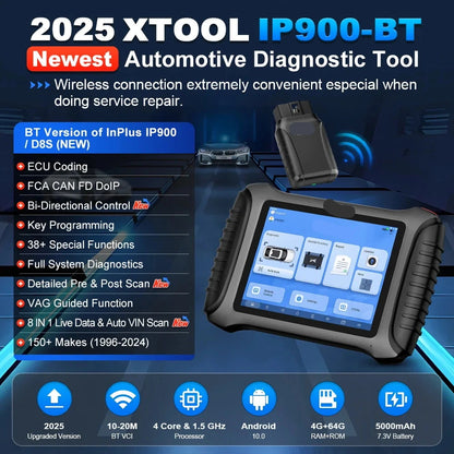 Bluetooth Auto Diagnosetool – OBD2 Scanner – Voertuigdiagnose – ECU Programmering – Bi-Directionele Tests – 8 Inch Touchscreen – 5000mAh Accu