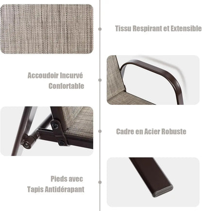 Set van 2 tuinstoelen met armleuningen, terrasstoelen van textiel en metalen frame - balkonstoelen tot 200 kg belastbaar - voor tuin - balkon - zwembad - 56 x 72 x 90 cm (grijs)