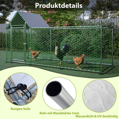 Dierenren – Konijnenren – Kippenren – Puppyren – Klein Dierenren – 3x1x1,5m – Roestvrij Stalen Frame – Waterdichte UV-bestendige PE Kap