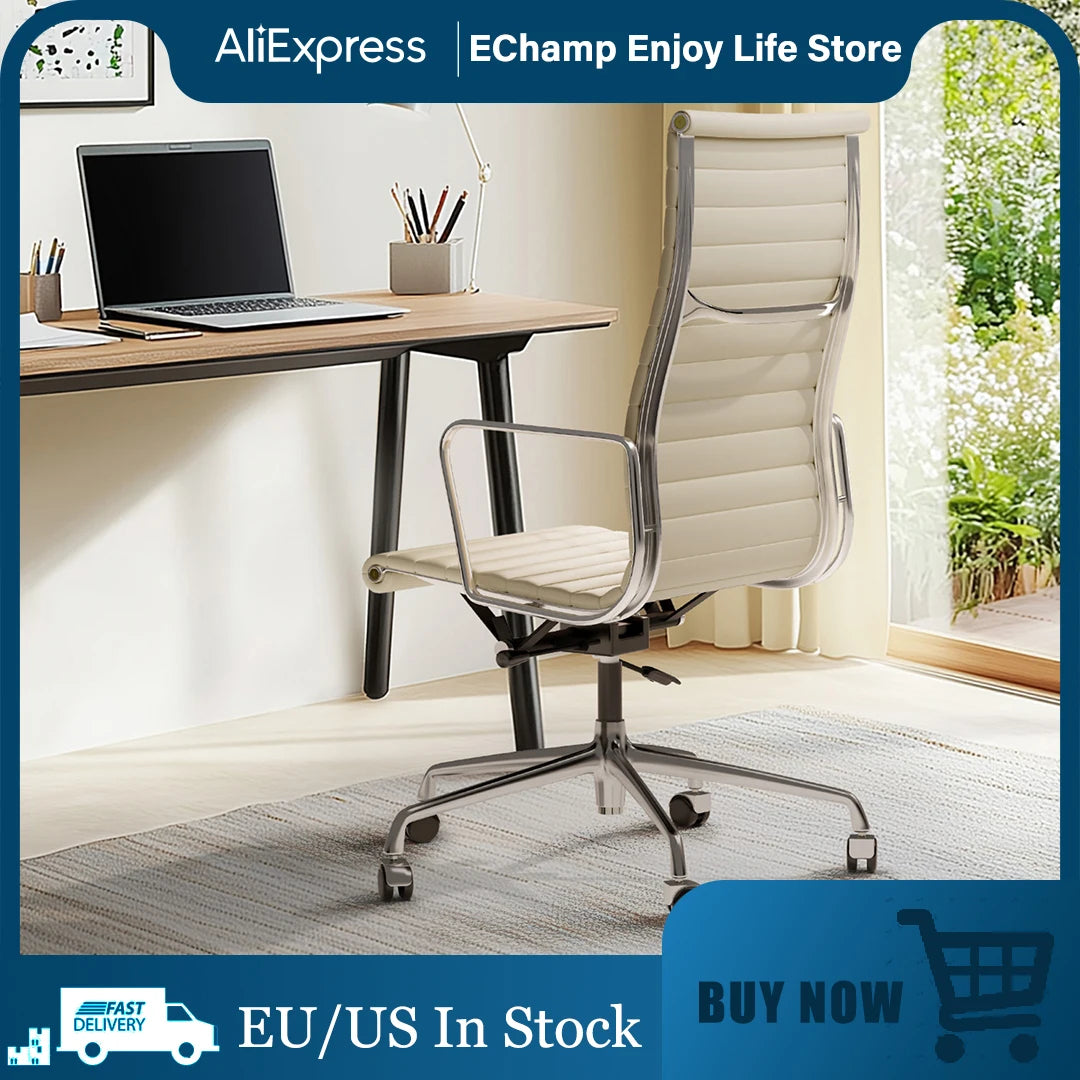 Bureaustoel – Draaistoel – Office Chair – Gamingstoel – Ergonomische Stoel – Wit Echt Leder – Hoge Rugleuning – Verstelbare Zithoogte - QUORE