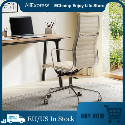 Bureaustoel – Draaistoel – Office Chair – Gamingstoel – Ergonomische Stoel – Wit Echt Leder – Hoge Rugleuning – Verstelbare Zithoogte - QUORE