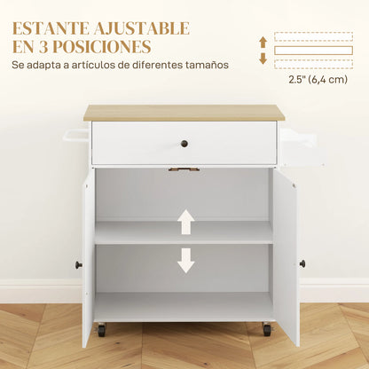 Homcom Kitchen Island with Wheels Folding Wing 106X42X87 cm - QUORE