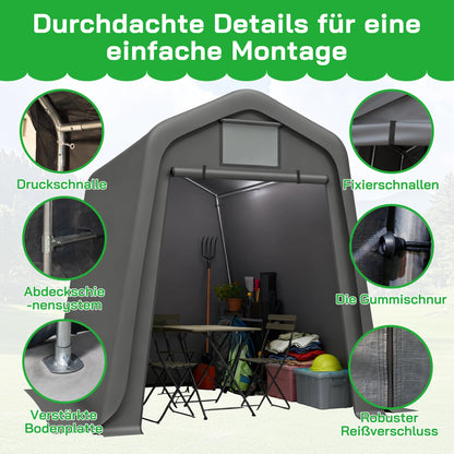Opbergtent Motorstalling – Garage Tent – Fietsenberging – Tuinkast – Schuur – Waterdicht PE-Zeil – Verstevigd Stalen Frame – 160x218x172 cm – Ritssluiting