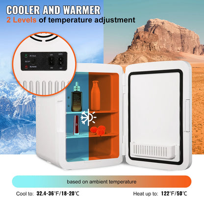 Mini Fridge - Mini Fridge for Drinks - Mini Fridge for Bedroom - Portable Compressor Cooler - for Camping - 10L - White
