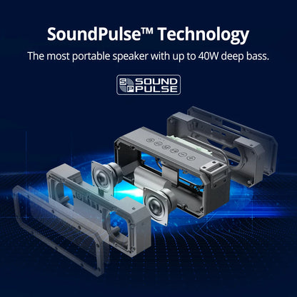 Bluetooth Speaker - Speakers - Partybox - Muziekbox - 40W - met IPX7 Waterdicht Design - Draagbare - TWS, NFC en Spraakassistent - Compacte Speaker Zwart met Krachtig Geluid - Zwart
