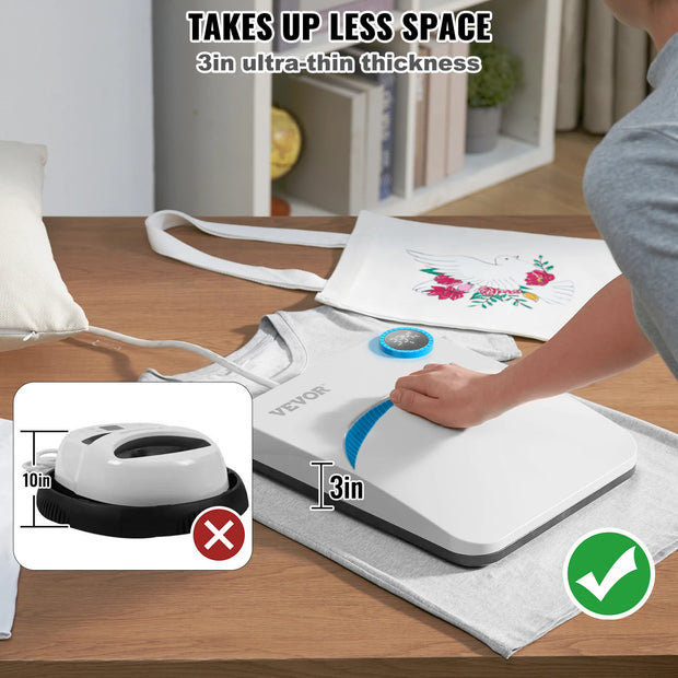 VEVOR 12x10 Inch Draagbare Warmtepers Machine - Multifunctionele DIY Shirt Drukpers voor Sublimatie en HTV Vinyl - Ideaal voor T-Shirts, Tassen en Meer - QUORE