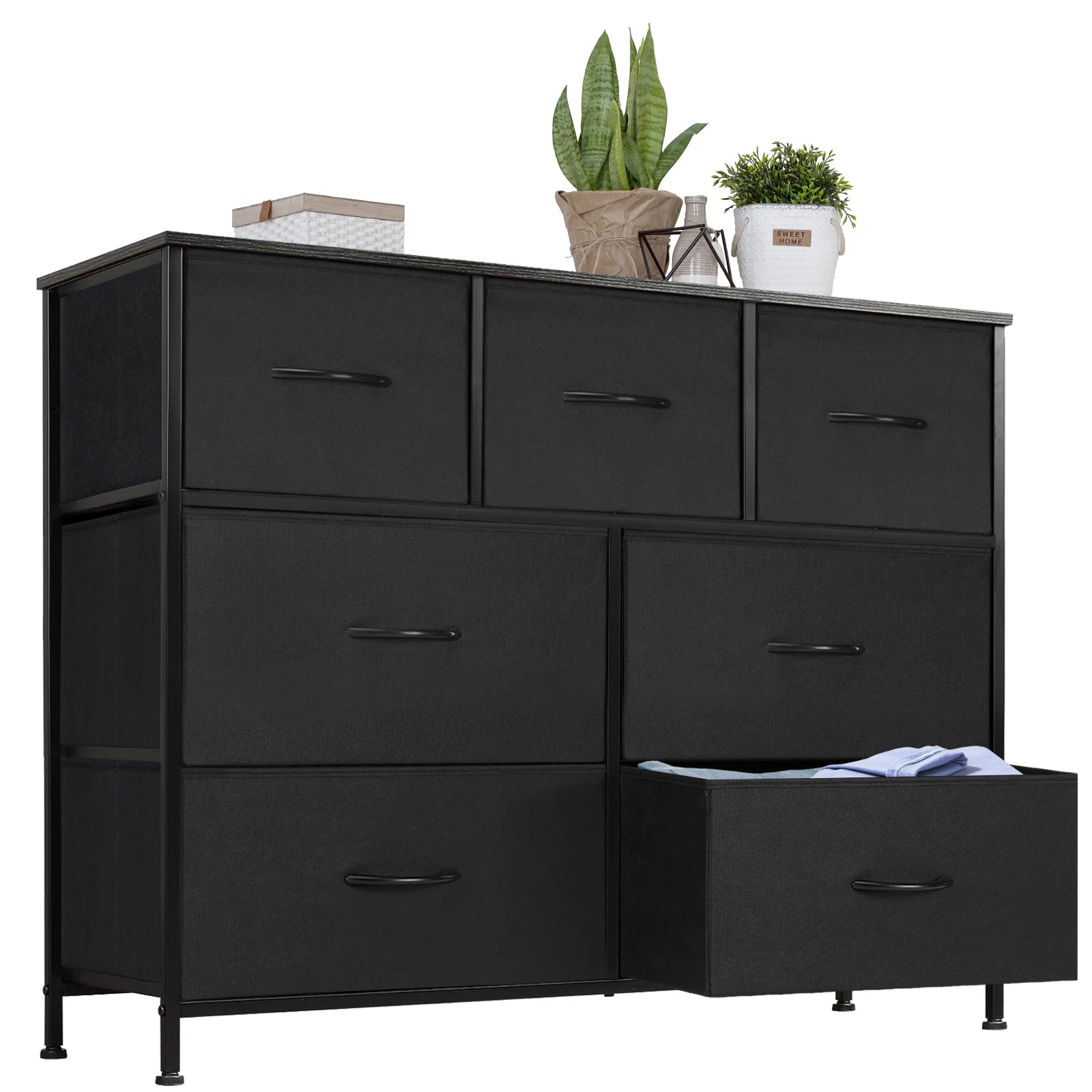 Ladekast - Ladenkastje - Multifunctionele 7-Lades Kast - voor Slaapkamer en Woonkamer - Minimalistisch - Ruim - en Duurzaam - Organisator - voor Kleding en Opslag - Duurzaam en Veilig - Zwart - QUORE