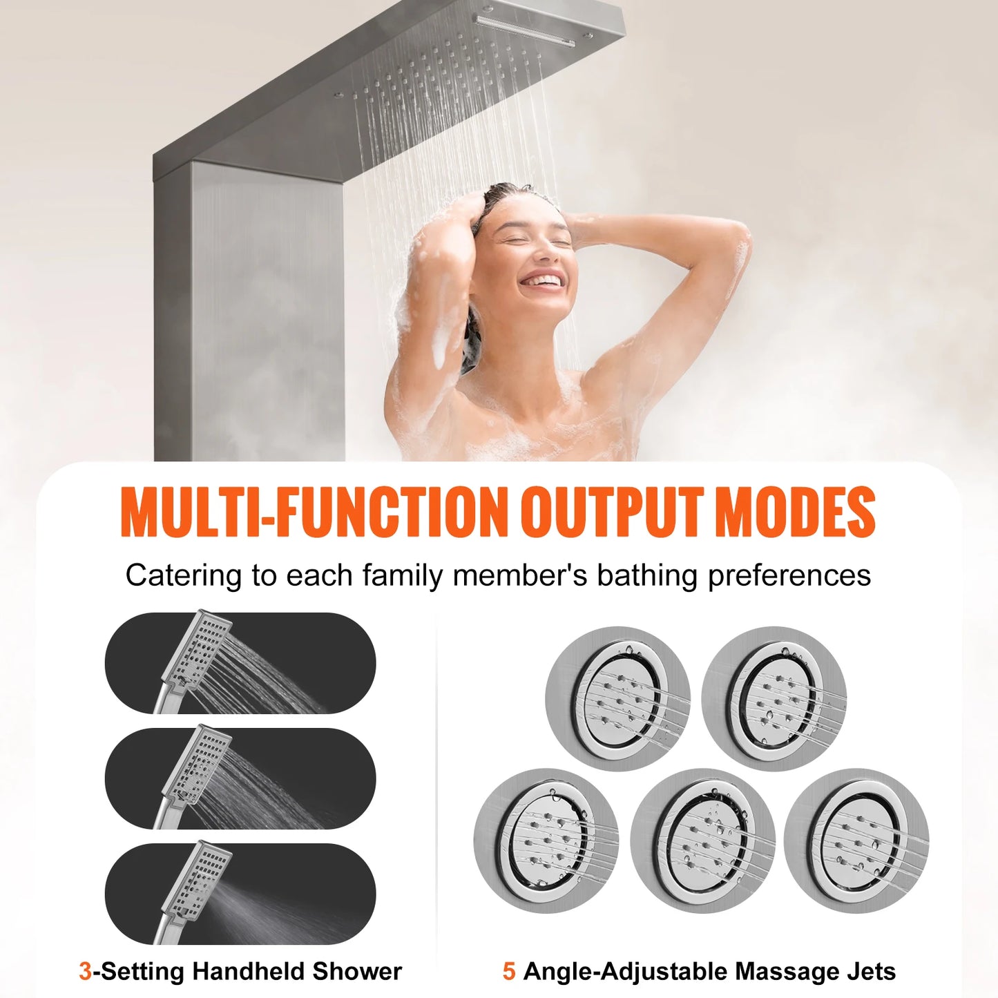 Douchepaneel – Douchepaneel Met Massagejets – Handdouche – Regenfunctie – Watervalmodus – Roestvrij Staal – 4-In-1 Multifunctioneel