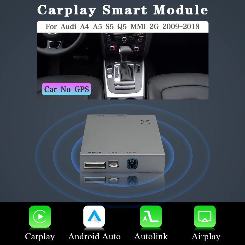 Android Auto Smart Adapter – Draadloze CarPlay Adapter – Bluetooth Interface – MMI 2G 3G Connector – AirPlay MirrorLink Ondersteuning – Plug & Play Installatie – Snelle Wifi Verbinding - QUORE