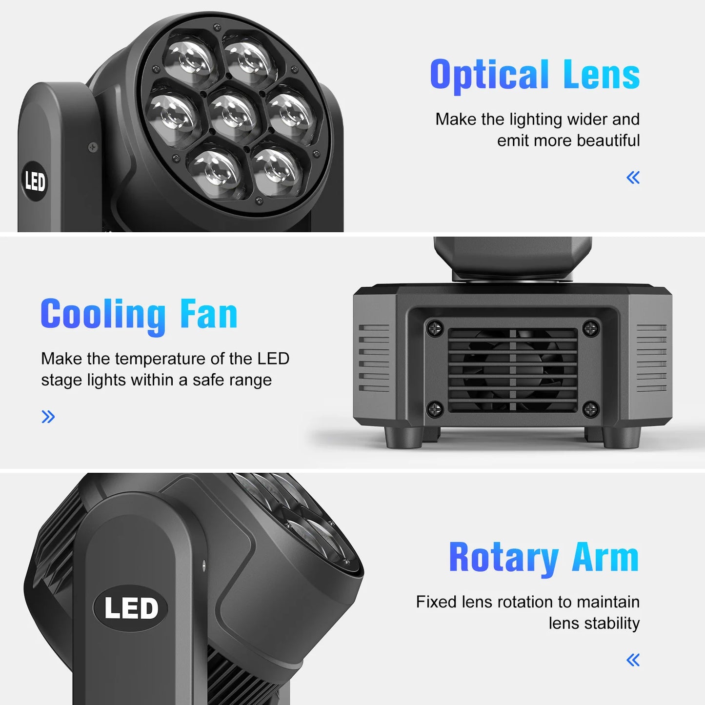 300W Moving Head DJ Licht – LED Verlichting – Podium Effectlamp – DMX Stagelicht – Geluidgestuurd – Elektronische Zoom – Robuuste Aluminium Behuizing – Master-Slave Functie – EU Stekker - QUORE