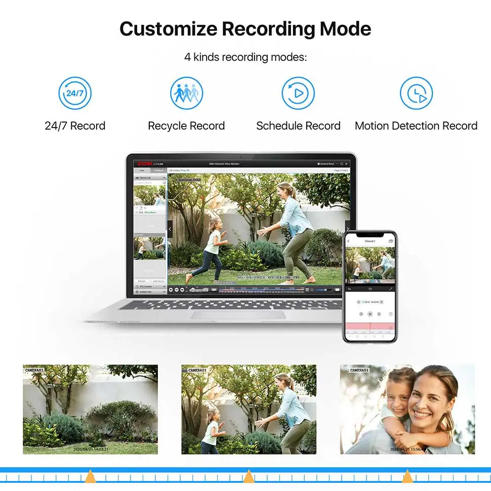 Beveiligingscamera – 8 Stuks - Camerabewaking – Inbraakbeveiliging – Bewakingscamera – Buitencamera – 8-kanaals DVR met H.265+ compressie – IP66 Waterdicht voor Binnen en Buiten - Wit - 1TB
