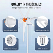 Vevor - Wind Turbine - Windmill Generator - Wind Turbine Generator - Wind Energy - Wind Turbine - 500W - 12V - 5 Blades - White