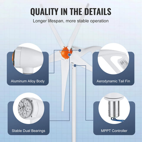 Vevor - Wind Turbine - Windmill Generator - Wind Turbine Generator - Wind Energy - Wind Turbine - 500W - 12V - 5 Blades - White