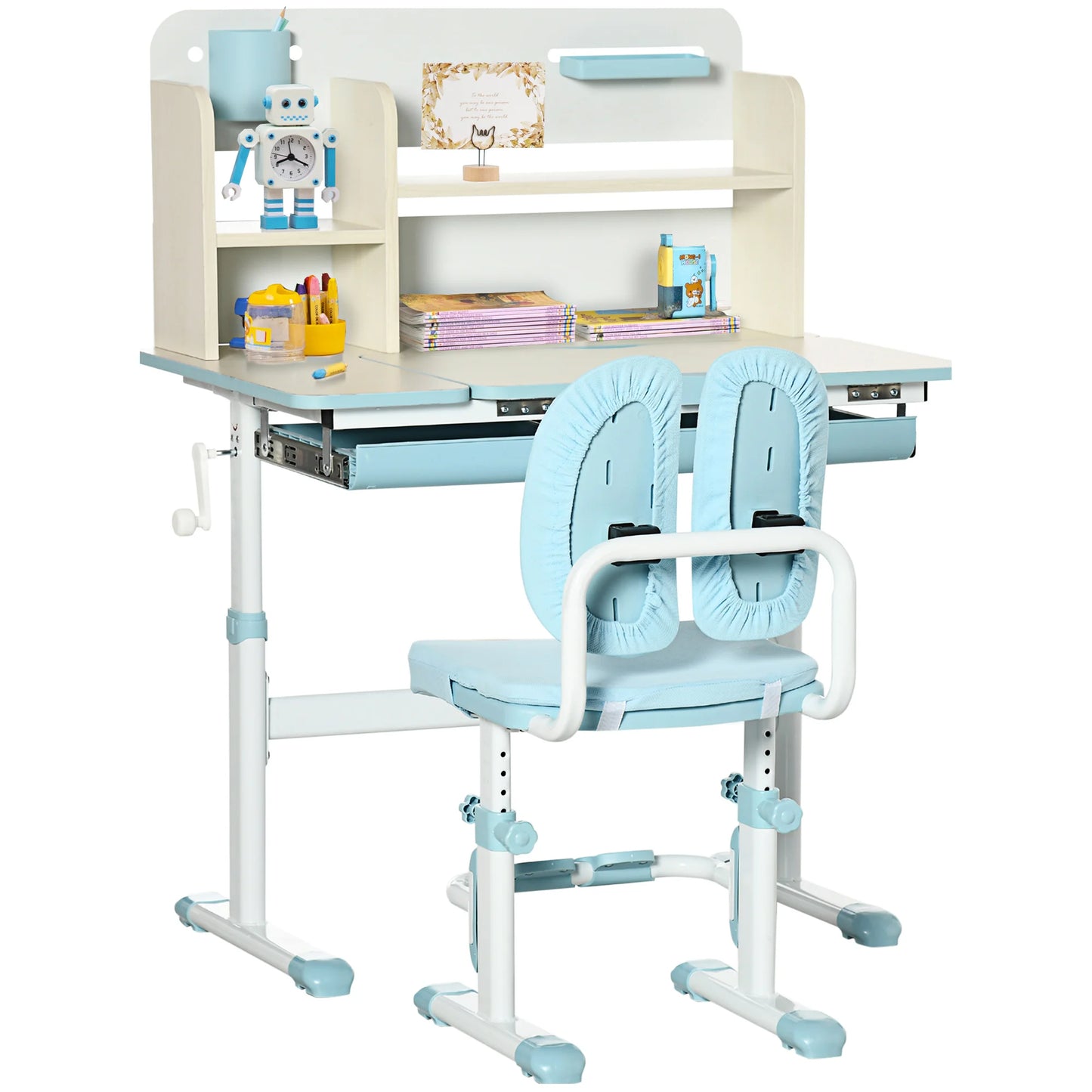 Kindermeubelset - Kindertafel - Kinderstoel - Kinderbureau - Kinder Bureau & Stoel Set - Studie Tafel & Stoel - Hoogter Verstelbar - voor Kinderen - 3-12 jaar oud - PP - MDF - Staal - Polyester - Schuim - 80 x 52 x 88-109 cm - Blauw - QUORE
