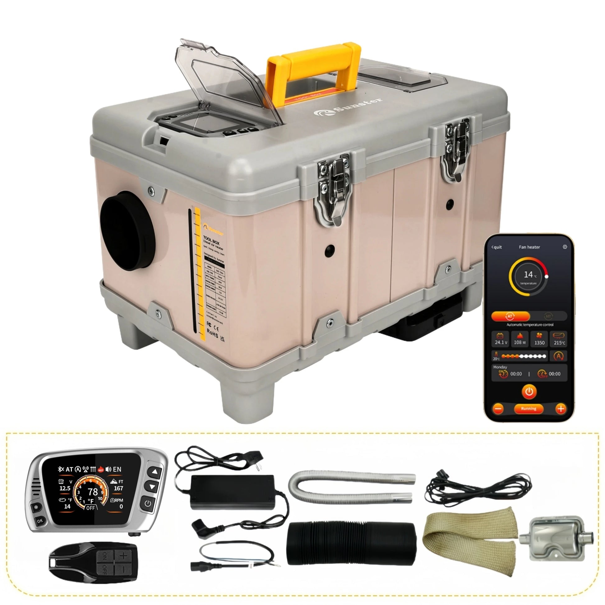 Diesel Luchtverwarmer – Parkeer Verwarming – Camper Heater – Caravan Verwarmer – Auto Verwarming – 8 kW Vermogen – LCD & Bluetooth App Bediening - QUORE