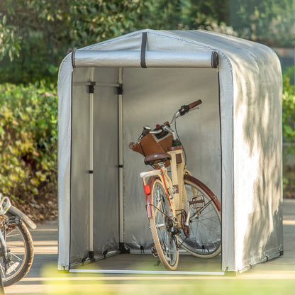 Fietsenstalling – Fietsenhok – Tuinschuur – Opberghok – Overkapping – Grijs – Waterdicht PE Materiaal – Robuust Aluminium Frame
