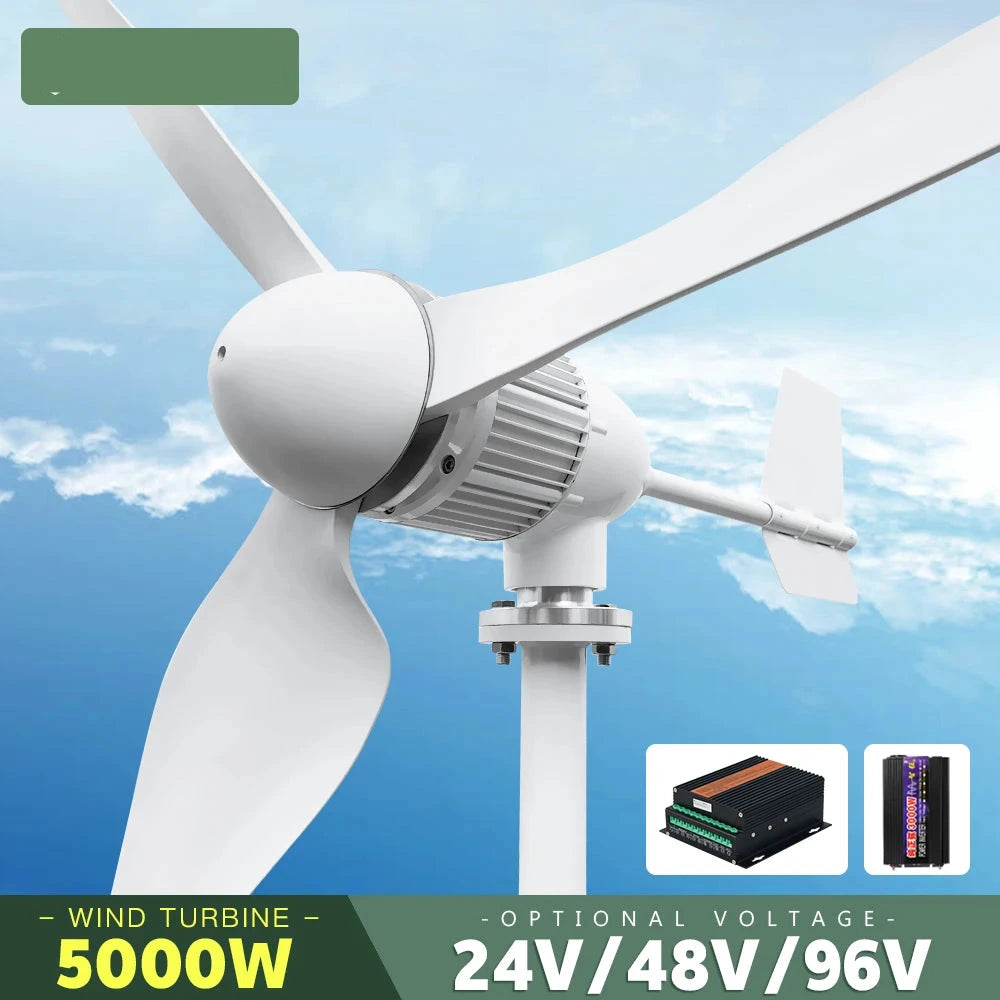 Windturbine - Windmolen - Windenergie - Windturbine Generator - 2000W - 48V - Horizontale Windmolen - met MPPT Controller - 3 Bladen - Energieopwekking - Voor Huis – Off-Grid Systeem – Sterke Windkracht - QUORE