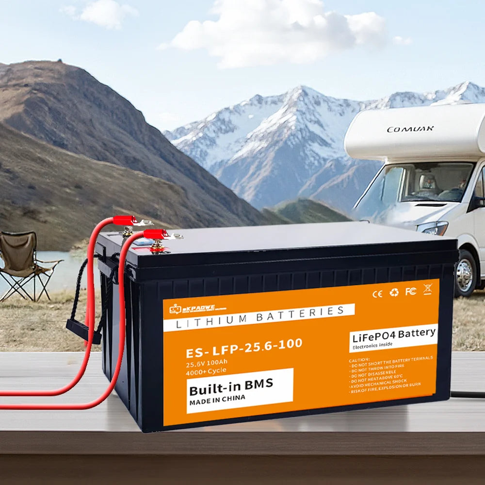 24V 100Ah LiFePO4 Batterij – Lithium Accu – Solar Accu – Camper Accu – Boot Accu – 2560Wh Capaciteit – Ingebouwd BMS & Lange Levensduur
