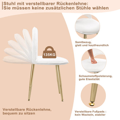 Make-up Tafel – Kaptafel – Vanity Table – Dressoir – Make-up Bureau – Wit Goud – LED Spiegel 3 Lichtstanden – Comfortabele Velvet Stoel Met Verstelbare Rugleuning