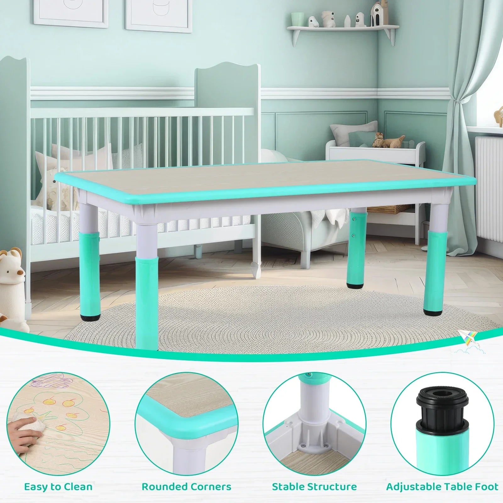 Kinder Tafel – Kindertafel – Speeltafel – Knutseltafel – Verstelbare Stoelenset – Verstelbare Hoogte – Stevige Balkconstructie - QUORE