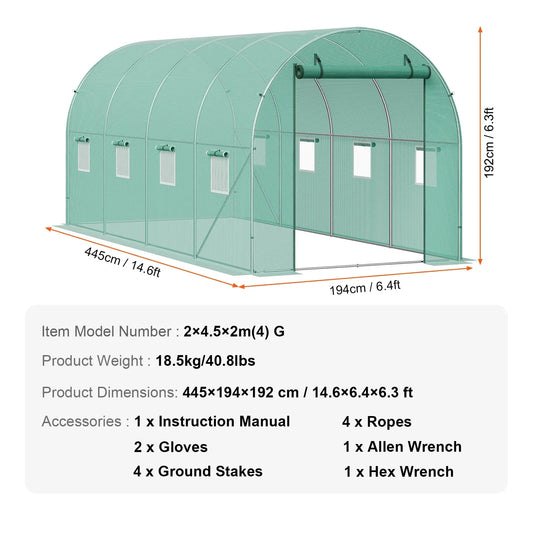 Walk-in Tunnelkas - Tuinkas - Tunnelserre - Grote - Stalen Frame - Weerbestendige - met Vensters - Voor Tuin - en Kleine Boerderij - 10x7x7ft - Groen