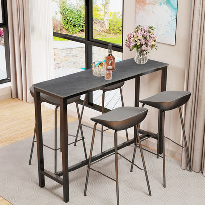 Rechthoekige Bartafel – Bar Tafel – Home Bar – Ontbijttafel – Keukentafel – Zwart Metalen Frame – Hoogte 105 cm – Blad van Witte Gesinterde Steen