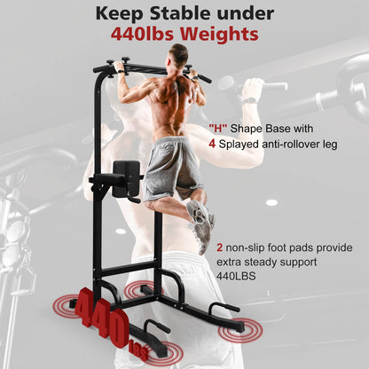 Power Tower – Fitnessstation – Thuisgym – Krachtstation – Workoutapparaat – Draagvermogen Tot 200 Kg – In Hoogte Verstelbaar - 225 x 97 x 207 - Zwart - QUORE