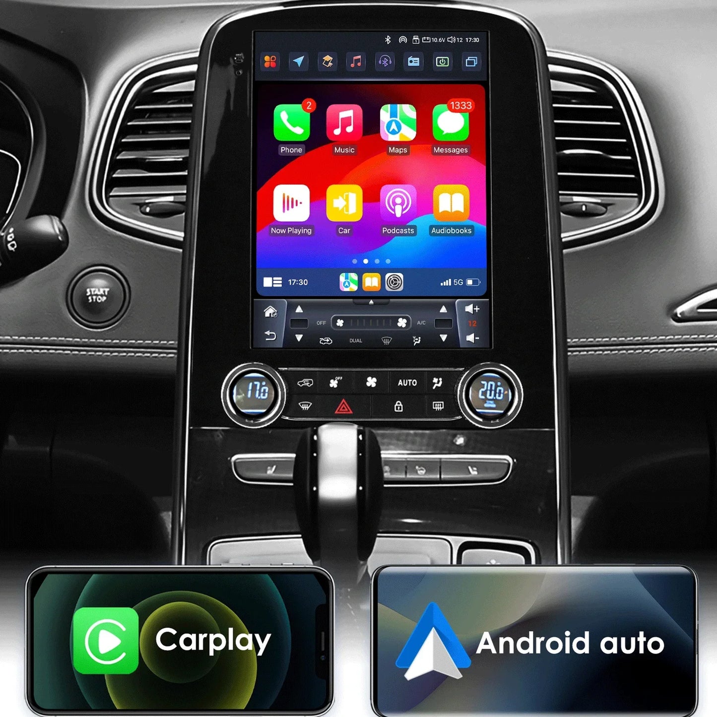 Multimedia Android Autoradio – 2-DIN Navigatiesysteem – Auto Entertainment Systeem – Touchscreen Radio – 9,7 Inch Display – Android 14 OS – Draadloos CarPlay & Android Auto - QUORE