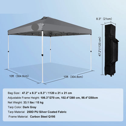 Pop up Partytent - Tent – Partytent Opvouwbaar - Pop up Tent - 3x3m - Waterdichte - 250D PU Partytent - met Wieltas - UV-bescherming - Grijs