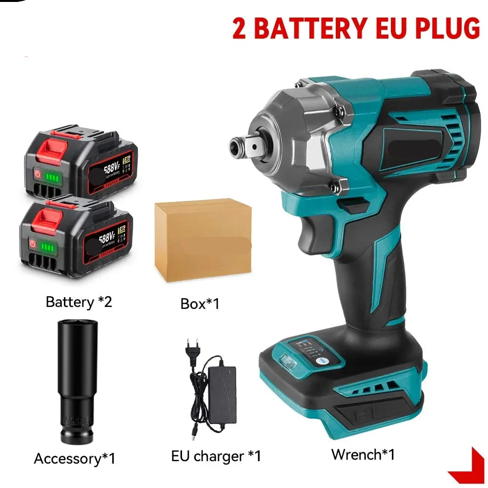 Slagmoersleutel - met Accu - Slagschroevendraaier - Draadloze - Borstelloze - Elektrische - Torque - 1200Nm - 1/2 inch - 18V Accu - 2 Batterij