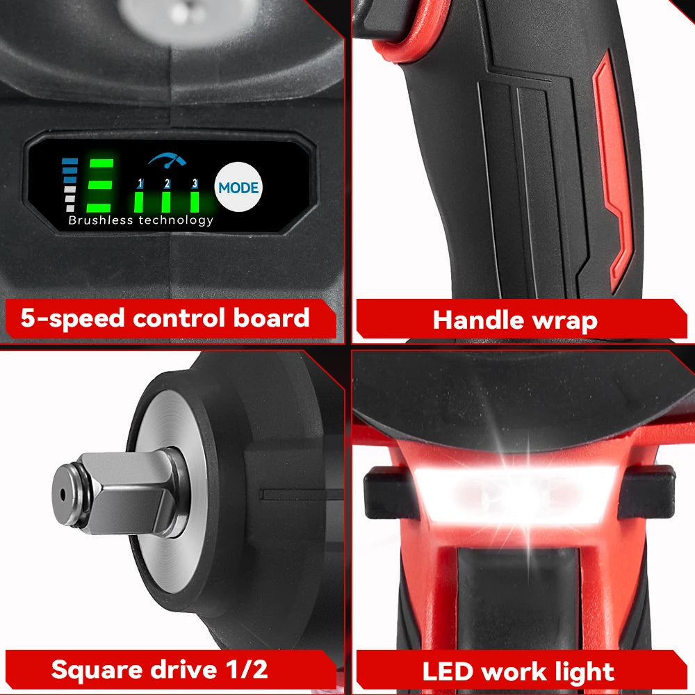 Slagmoersleutel - met Accu - Slagschroevendraaier - Brushless - 2800Nm Draadloze - 1/2 Inch - Elektrische - Koppel -18V Batterij - Handgereedschap - Zonder Batterij - Rood