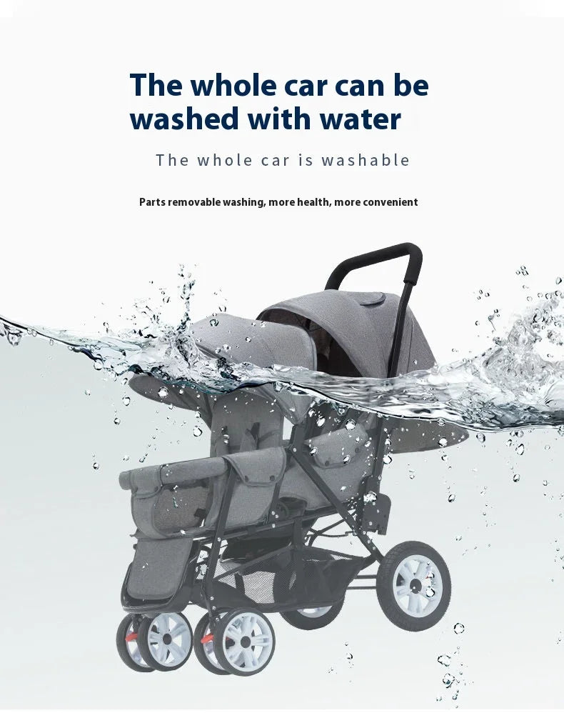 Duo Kinderwagen - Duo Buggy - Dubbele Buggy - Opvouwbare -  Verstelbare Rugleuning - Regenhoes - 72 × 42 × 97 cm - Grijs - QUORE