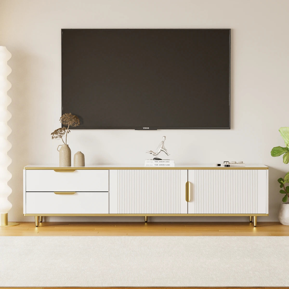 Tv-Kast – Tv-Meubel – Tv-Dressoir – Woonkamerkast – Marmeren Oppervlak – Ruime Lades