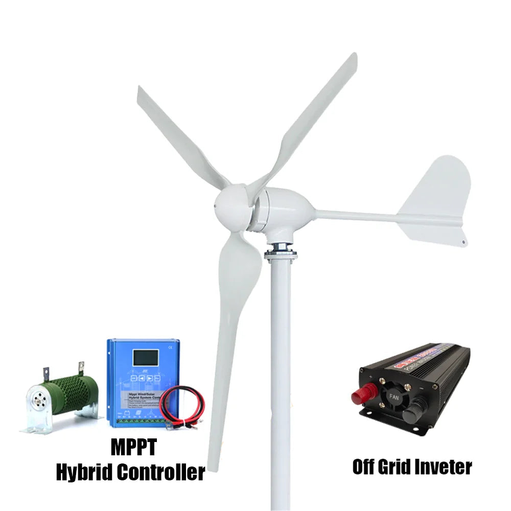 Windturbine – Windgenerator – Windmolen – Duurzame Energie – 3000W Vermogen – Stil En Weerbestendig - 12V - Met Off-grid systeem