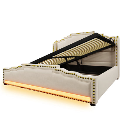 Bedlade – Opberglade – Onderbedlade – Opbergruimte Onder Bed – Lade Onder Bed – Tweepersoonsbed 160x200 cm – Hydraulisch Opbergsysteem – Velvet Bekleding met LED Verlichting en USB-C Oplaadpoort
