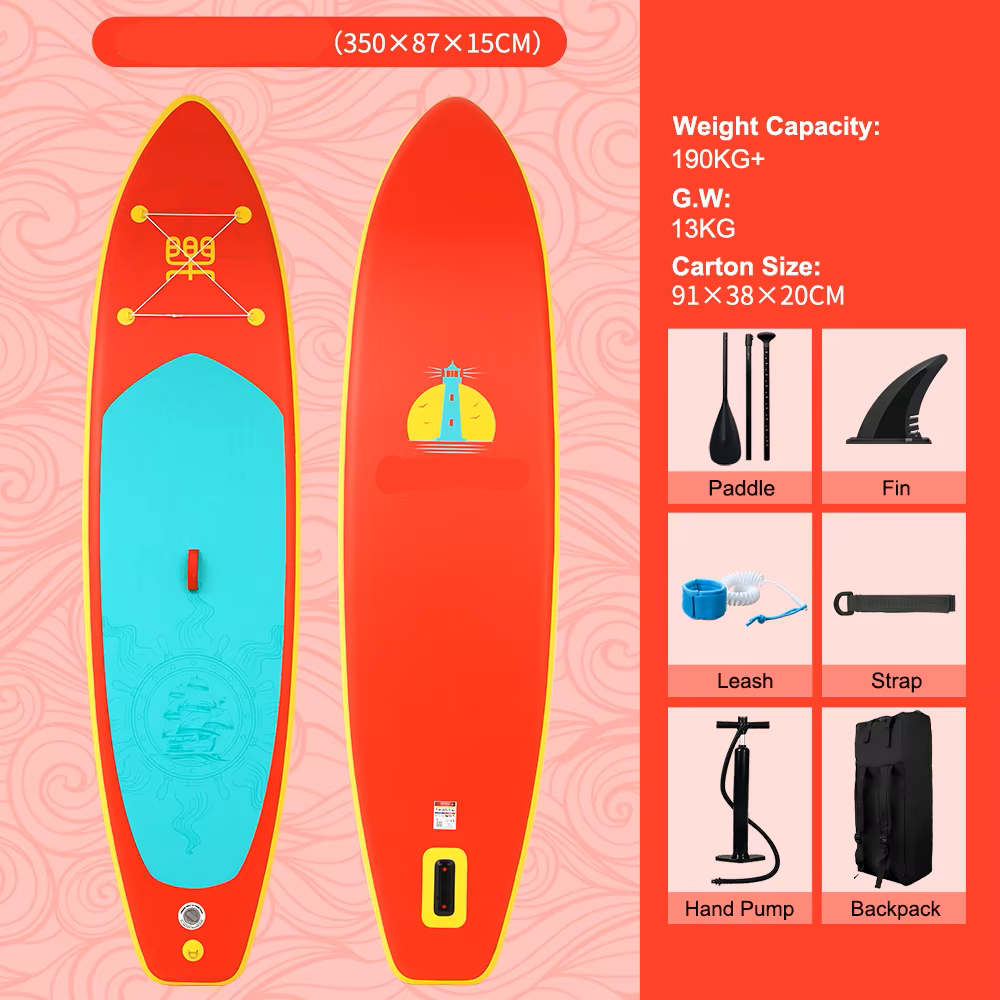Supboard - Paddle Board - Peddelplank - Surfplank - Opblaasbaar - met Zitje - Inc. Peddel - Vin - Leash - Riem - Handpomp - Rugzak - 350 x 87 x 15 cm - Rood-oranje