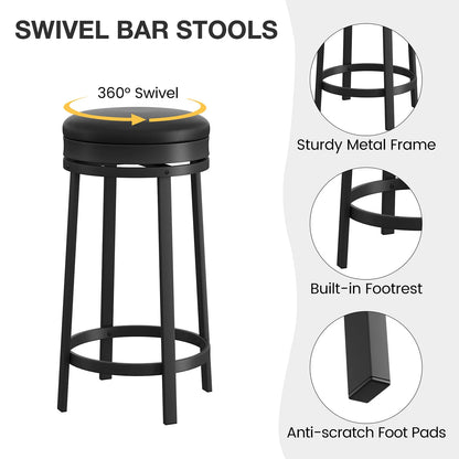 Barkrukken – Barstoelen – Keukenstoelen – Draaibare Krukken – Counter Krukken – Set Van 4 – PU Leer Zitting – 360° Draaibaar